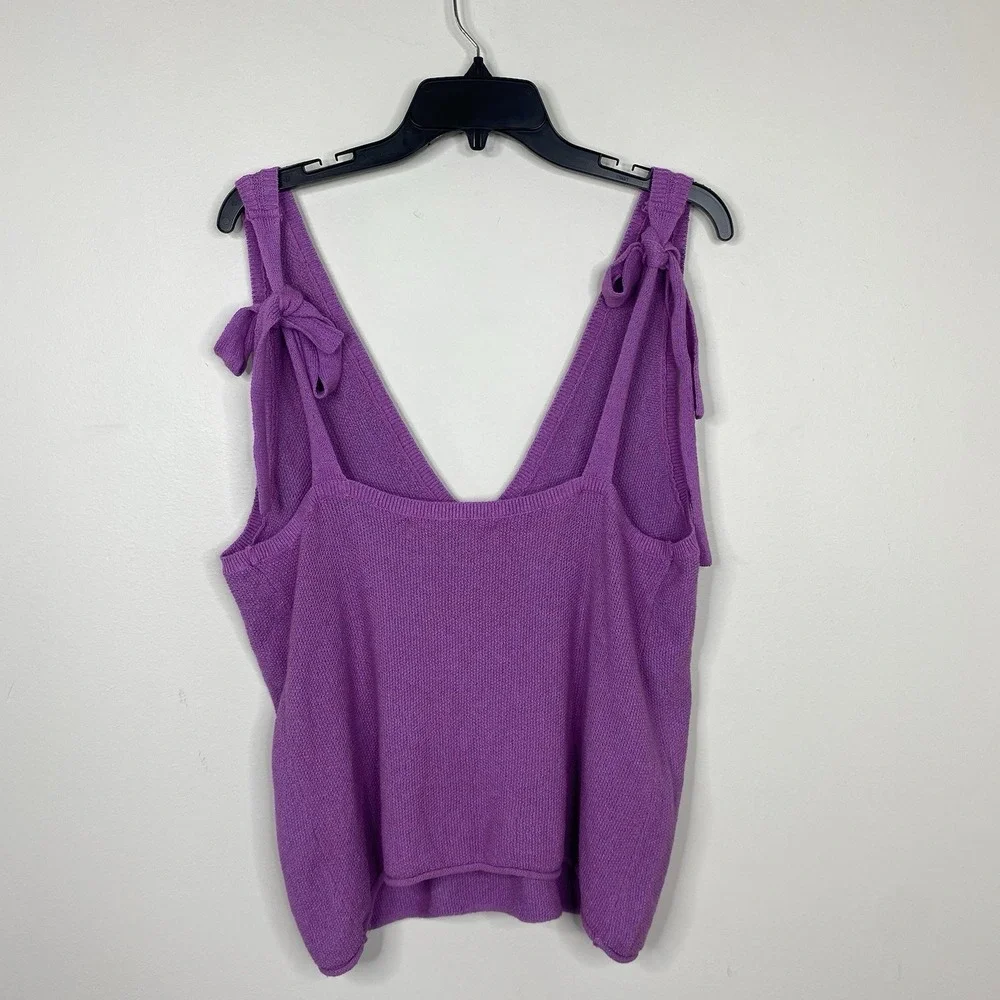 Free People Beach Purple Knit V-Neck Tie Strap Sweater Tank‎ Top Women's Large